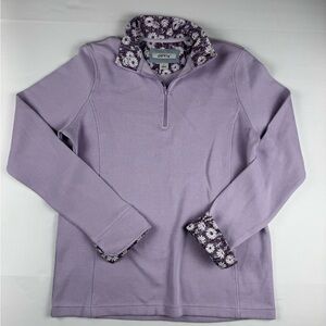 Orvis Women's Sandy Point 1/4-zip pullover sweater in lilac size medium